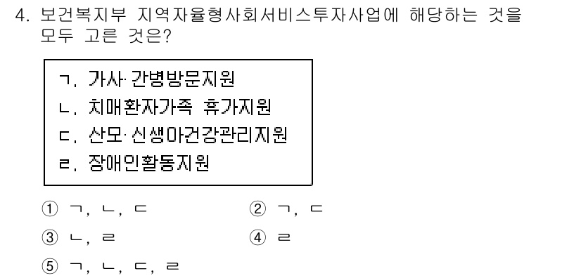 사회복지사_1급(3교시) 2016년 4번 - 정답은 2번 '치매환자 가족지원'입니다. 이는 사회복지사 1급의 역할에 ... 에 관한 핵심 기출문제