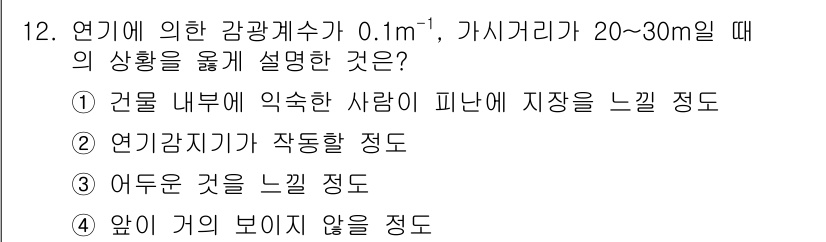 소방설비기사(전기분야) 2016년 12번 - 가스기체가 20~30m일 때, 연기와 가스의 밀도가 0.1m⁻¹을 기준으... 에 관한 핵심 기출문제