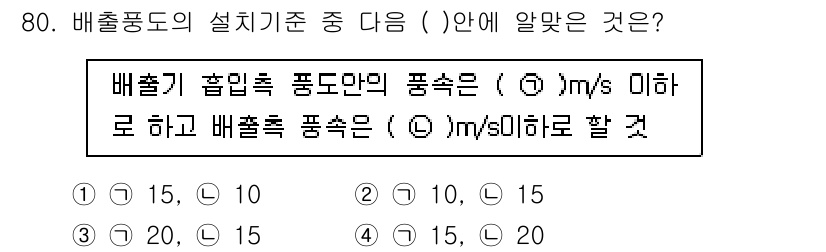 소방설비기사(기계분야) 2016년 80번 - 배출기의 흡입 압력 및 풍도는 설계 기준에 따라 설정되며, 주어진 범위 ... 에 관한 핵심 기출문제