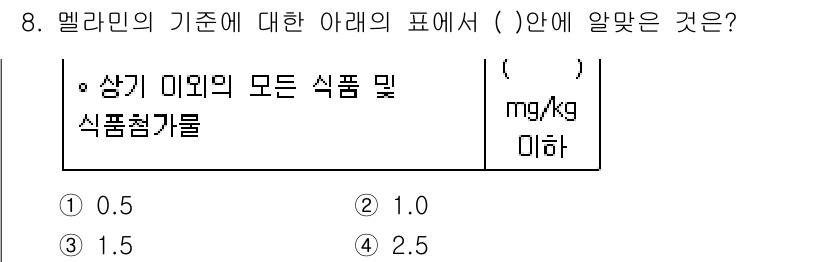 식품안전기사 2016년 8번 - 정답은 4번 (2.5)입니다. 엘라라민의 기준에 따르면, 상기 미인에서의... 에 관한 핵심 기출문제