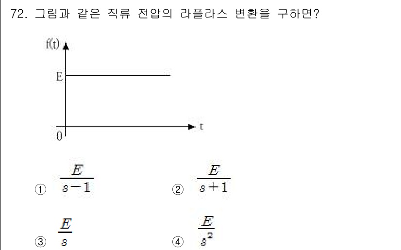 전기기사 2016년 72번 - 주어진 그래프는 단계 함수로, 시간에 따라 즉시 변화를 나타냅니다. 이 ... 에 관한 핵심 기출문제