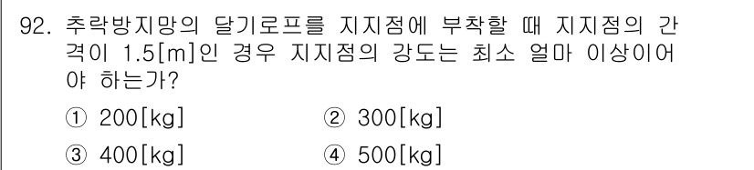 산업안전산업기사 2016년 92번 - 지지점의 간격이 1.5m일 때 최소 지지점의 강도는 구조물의 안정성을 위... 에 관한 핵심 기출문제