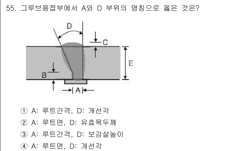 건축기사 2016년 55번 - 정답 4번인 이유는 A와 D가 모두 구조 설계와 관련된 각도를 나타내기 ... 에 관한 핵심 기출문제