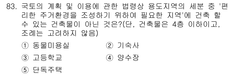 공인중개사_2차 2016년 83번 - 정답은 1. 동물용실입니다. 동물용실은 주거용 건축물로 분류되지 않으며,... 에 관한 핵심 기출문제