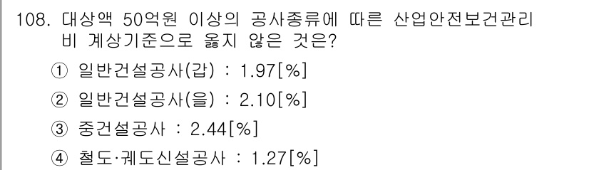 건설안전기사 2016년 109번 - 해당 자격증의 핵심 개념을 묻는 객관식 문제