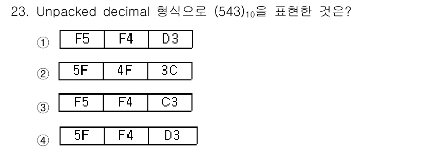 정보처리산업기사 2017년 23번 - Unpacked decimal 형식은 각 숫자를 4비트로 표현하는 방식입... 에 관한 핵심 기출문제