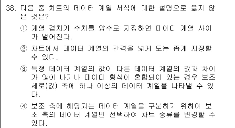 컴퓨터활용능력_2급 2017년 38번 - 문항 38에서 옳지 않은 설명은 "특정 데이터 영역의 값이 다른 데이터 ... 에 관한 핵심 기출문제