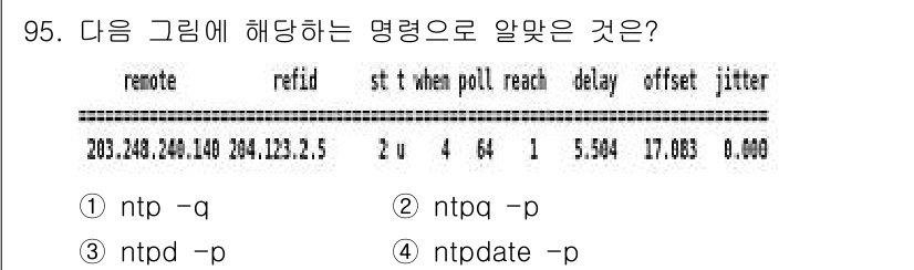 리눅스마스터_1급 2017년 95번 - 제공된 내용은 NTP(Network Time Protocol) 관련 정보... 에 관한 핵심 기출문제