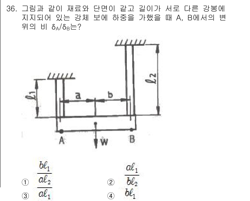 용접기사 2017년 36번 - 주어진 문제에서 A, B 두 지점의 강도 비를 구하기 위해서는 각 단면의... 에 관한 핵심 기출문제