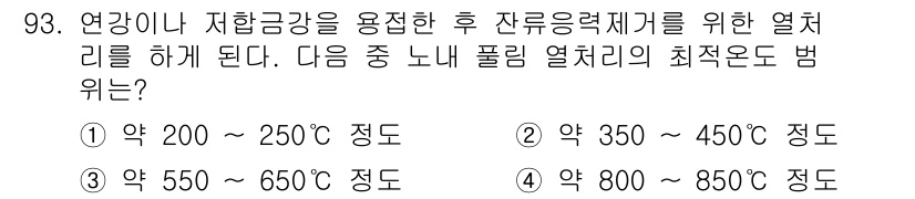 용접기사 2017년 93번 - 최적의 폴리 열처리 온도는 약 200~250도 정도입니다. 이 범위에서 ... 에 관한 핵심 기출문제