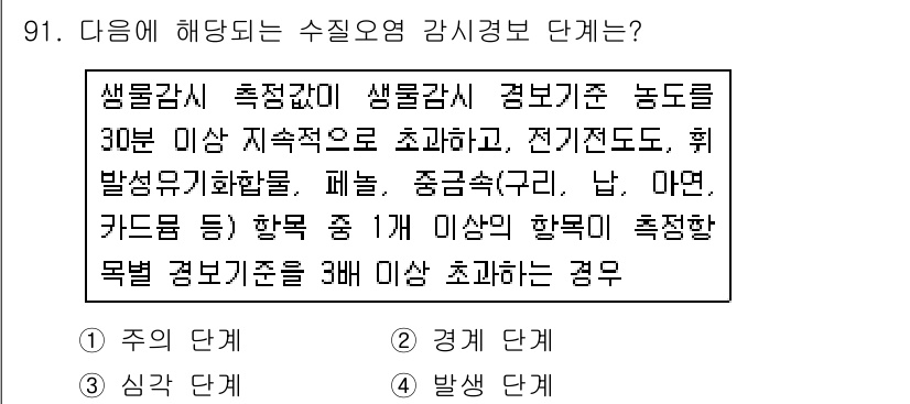 수질환경기사 2017년 91번 - 수질환경기사는 환경 오염 방지를 위한 중요한 기준을 제시합니다. 생물 감... 에 관한 핵심 기출문제
