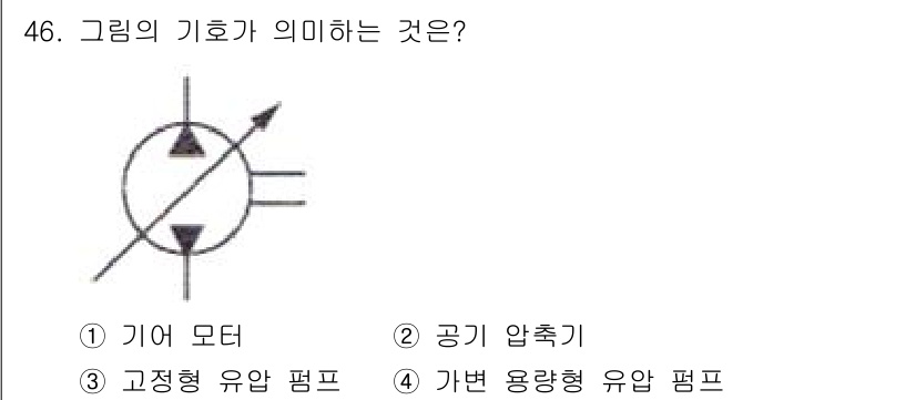 설비보전기능사 2015년 46번 - 그림에서 기호는 공기 압축기를 나타내며, 이는 압축 공기를 생성하는 장비... 에 관한 핵심 기출문제