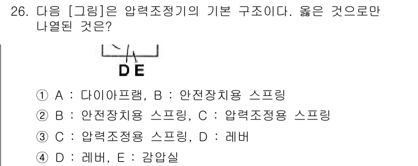 가스산업기사 2015년 26번 - 압력조정기의 기본 구조는 레버와 감압밸브로 구성되어 있으며, 이 두 요소... 에 관한 핵심 기출문제