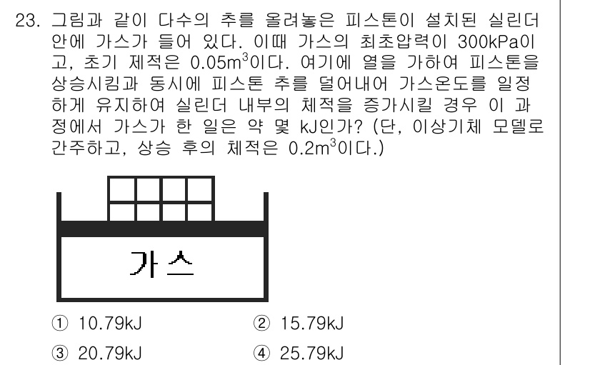 자동차정비기사 2017년 23번 - 가스의 압력 변화에 따라 피스톤의 위치가 결정되며, 이는 이상 기체 법칙... 에 관한 핵심 기출문제