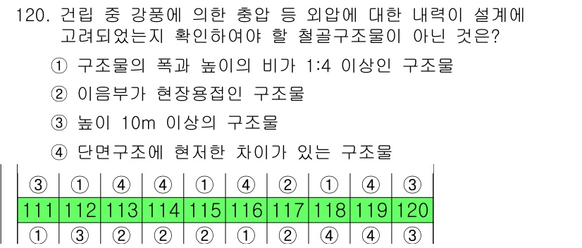 건설안전기사 2017년 120번 - . 

이유: 건축물의 높이와 폭 비율 기준은 구조물의 안전성을 확보하기... 에 관한 핵심 기출문제