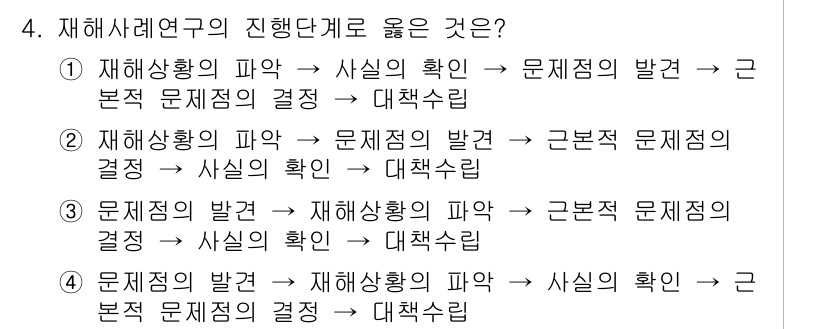 건설안전기사 2017년 4번 - 재해 상황의 파악에서 시작하여 사실의 확인과 문제점의 발굴로 이어지는 과... 에 관한 핵심 기출문제