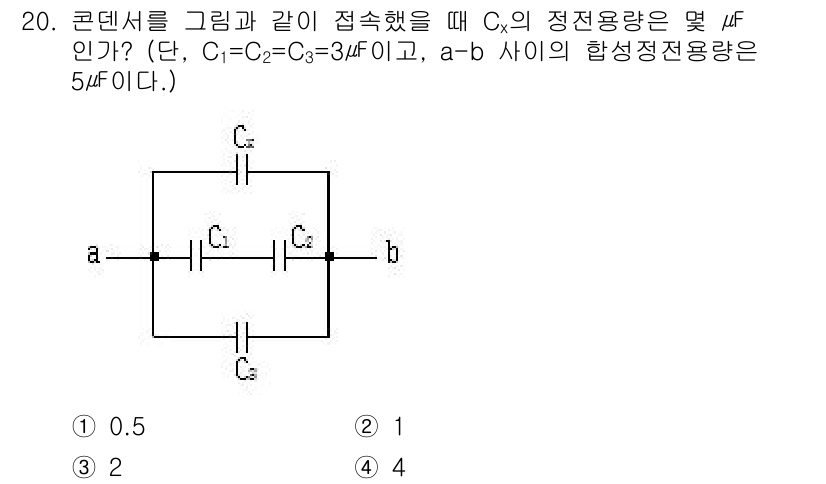 전기산업기사 2017년 20번 - 정답 4. 이 회로에서 C1과 C2는 병렬로 연결되어 서로 합쳐져 6μF... 에 관한 핵심 기출문제