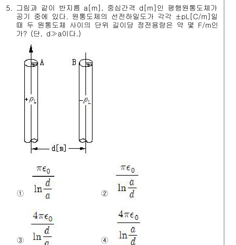 전기산업기사 2017년 5번 - 이 문제는 동축 원형 도체의 전기장, 전하 밀도, 유전율과 관련된 식을 ... 에 관한 핵심 기출문제