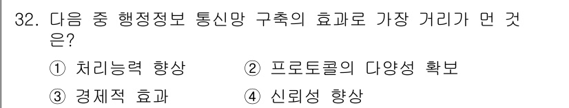 사무자동화산업기사 2017년 32번 - . 

행정정보 통신망의 구축은 정보의 신속한 처리와 효율성을 높여 경제... 에 관한 핵심 기출문제