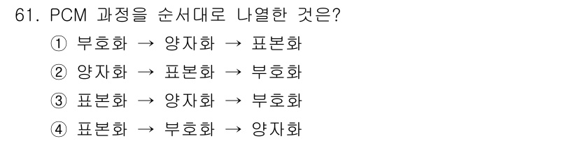 사무자동화산업기사 2017년 61번 - PCM(상태변경 관리) 과정에서는 부호화 후 양자화, 이후에 표현화가 진... 에 관한 핵심 기출문제
