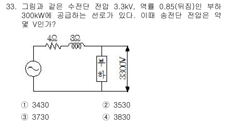 전기기사_필기 2017년 33번 - 주어진 문제에서 송전 전압을 구할 때는 송전 손실을 고려해야 합니다. 전... 에 관한 핵심 기출문제