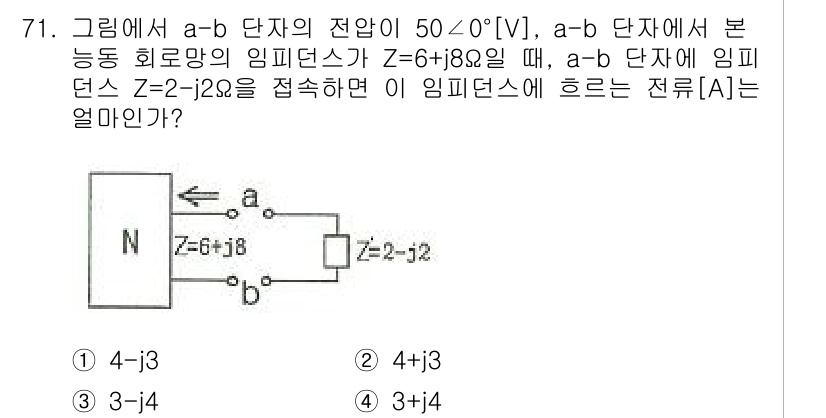 전기공사산업기사 2015년 71번 - 주어진 조건에서 \( Z = Z_1 + Z_2 \)에 따라 임피던스 \(... 에 관한 핵심 기출문제
