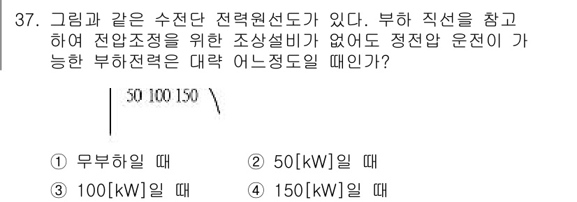 전기공사산업기사 2016년 37번 - 전력의 조화와 안정적인 운영을 위해서는 부하의 정격이 50[kW]일 때 ... 에 관한 핵심 기출문제