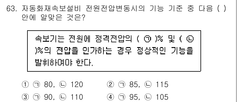 소방설비산업기사(전기) 2017년 63번 - 전원 전압의 정격은 전원 장치의 안정성을 결정짓는 중요한 요소입니다. 여... 에 관한 핵심 기출문제