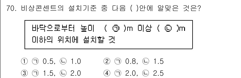 소방설비산업기사(전기) 2017년 70번 - 소방설비산업기사에서 비상콘센트의 설치 기준은 수직 거리와 관련이 있습니다... 에 관한 핵심 기출문제