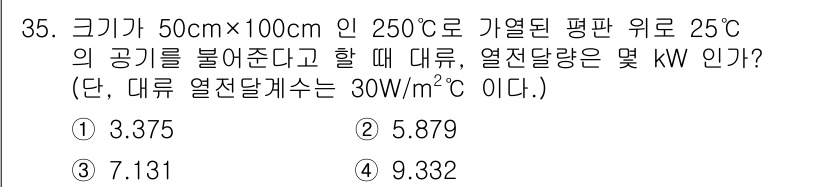 소방설비산업기사(기계) 2015년 35번 - 이 문제는 열전도와 관련된 문제로, 주어진 조건에 따라 열전달량을 계산해... 에 관한 핵심 기출문제