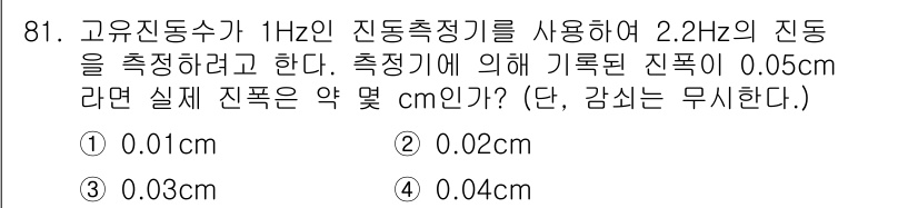 일반기계기사 2016년 81번 - 실제 진폭은 기록된 진폭에 해당 주기 동안의 해석을 고려하여 보정해야 합... 에 관한 핵심 기출문제