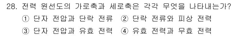 전기기능장 2016년 28번 - 전력 원선도의 기초추와 새로추는 전력 시스템의 단자 전압과 전류를 나타냅... 에 관한 핵심 기출문제