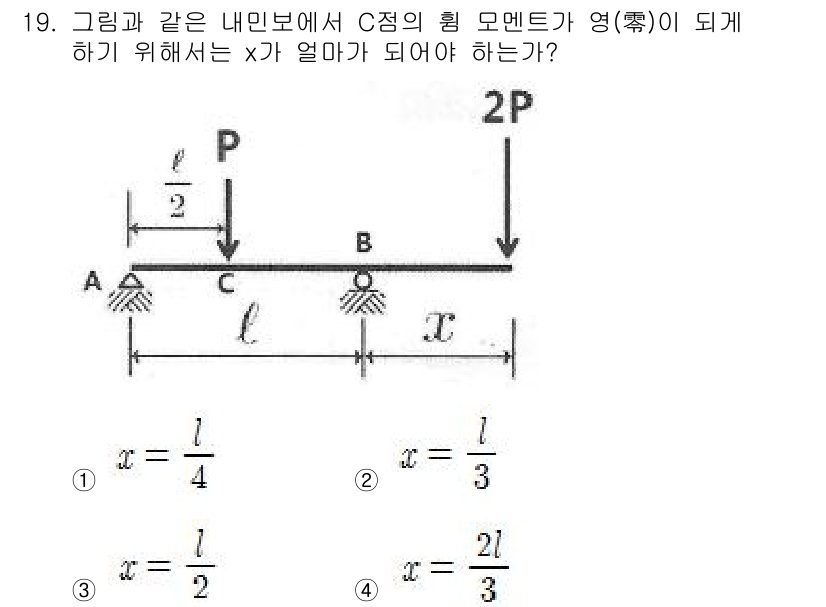 토목기사 2017년 19번 - C점의 모멘트를 영으로 만들기 위해서는 A점과 B점에서 작용하는 힘의 모... 에 관한 핵심 기출문제