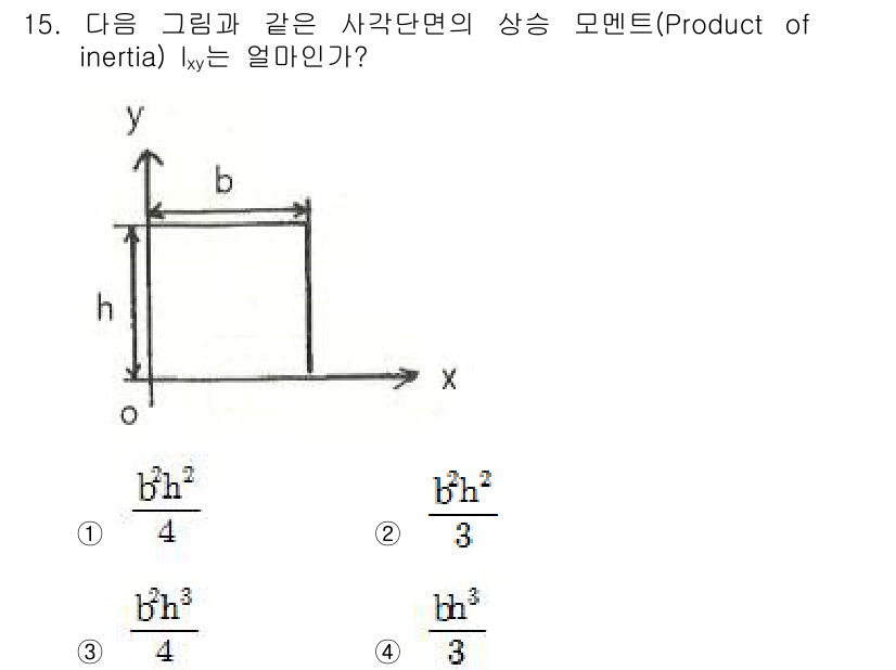 일반기계기사 2017년 15번 - 상각단면의 경우, 주어진 면적의 곱셈 모멘트(제품의 관성)을 계산할 때는... 에 관한 핵심 기출문제