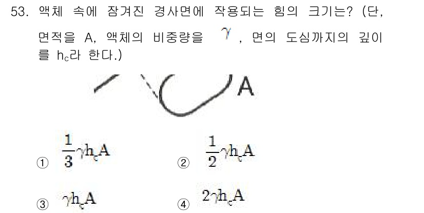 일반기계기사 2017년 54번 - 이 문제는 유체역학에서의 압력과 힘의 관계를 다루고 있습니다. 주어진 면... 에 관한 핵심 기출문제