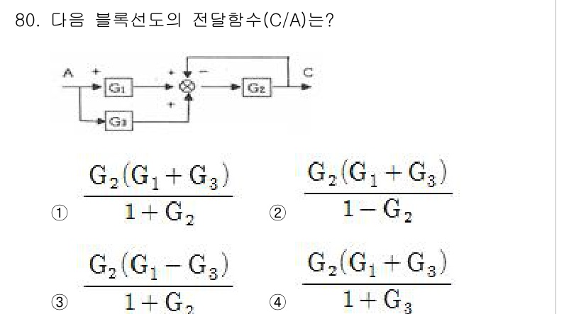 전기공사기사 2017년 80번 - 블록선도에서 전달함수는 각 시스템의 전달함수를 연결하여 계산합니다. 주어... 에 관한 핵심 기출문제