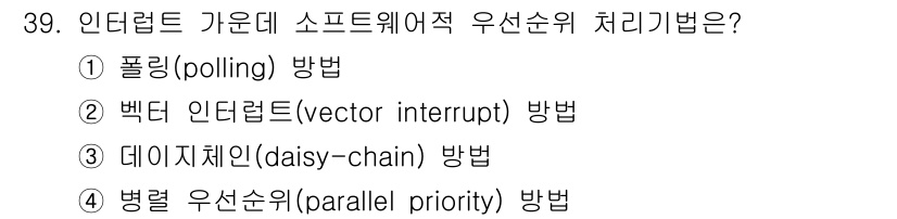 컴퓨터시스템기사(B형) 2017년 39번 - 인터럽트 처리기법 중 백트 인터럽트(vector interrupt) 방법... 에 관한 핵심 기출문제