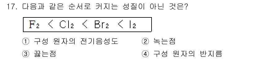 위험물산업기사 2017년 17번 - 구성 원자의 반지름은 주기율표의 주기와 그룹에 따라 변화하지만, 전기음성... 에 관한 핵심 기출문제
