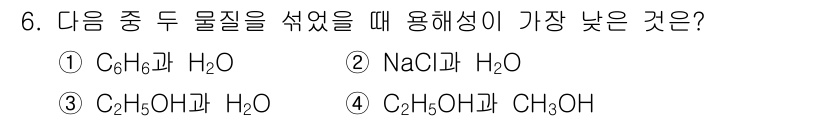 위험물산업기사 2017년 6번 - C₃H₈과 CH₃OH의 경우, 이 두 물질은 비극성을 가지므로 용해도가 ... 에 관한 핵심 기출문제