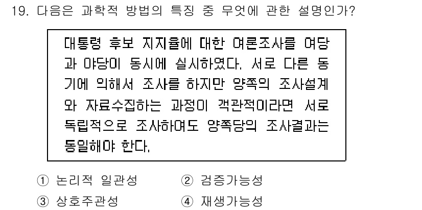 사회조사분석사_2급 2015년 19번 - 대통령 후보 지지율 조사와 여론조사 간의 관계를 설명하는 문장으로, 두 ... 에 관한 핵심 기출문제