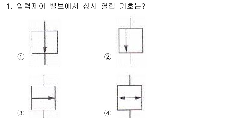 공유압기능사 2015년 1번 - 정답 4번은 압력의 증가에 따라 밸브가 열리는 원리를 나타냅니다. 압력이... 에 관한 핵심 기출문제