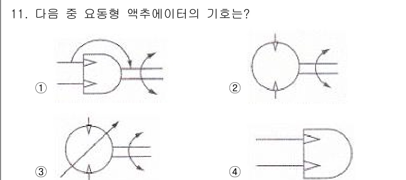 공유압기능사 2015년 11번 - 주어진 질문은 유동형 액추에이터의 기호를 묻고 있습니다. 유동형 액추에이... 에 관한 핵심 기출문제