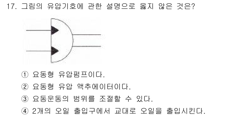 공유압기능사 2016년 17번 - . 

유동형 유압펌프는 압력을 발생시키는 기계로, 주어진 그림의 기능을... 에 관한 핵심 기출문제