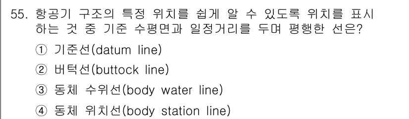 항공산업기사 2017년 55번 - . 동체 위치선(body station line)

해설: 항공기 구조의... 에 관한 핵심 기출문제