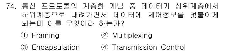무선설비기사 2017년 74번 - 정답은 4번, Transmission Control입니다. 통신 프로토콜... 에 관한 핵심 기출문제