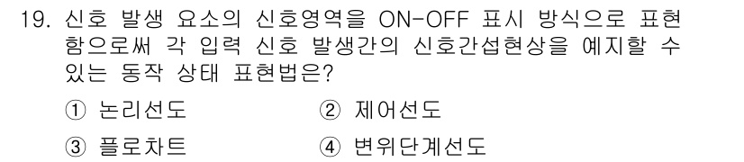 설비보전산업기사 2016년 19번 - 정답은 2. 제어선도입니다. 제어선도는 각 신호의 ON/OFF 상태를 명... 에 관한 핵심 기출문제