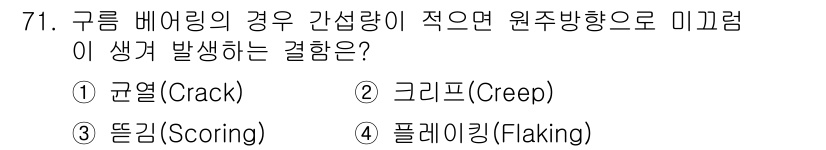 설비보전산업기사 2016년 71번 - . 크리프(Creep)

해설: 크리프 현상은 재료가 지속적인 하중 아래... 에 관한 핵심 기출문제