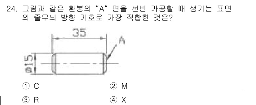 기계설계산업기사 2017년 24번 - 주어진 문제에서 원통형 부품의 단면을 기준으로 기호 방향을 결정해야 합니... 에 관한 핵심 기출문제
