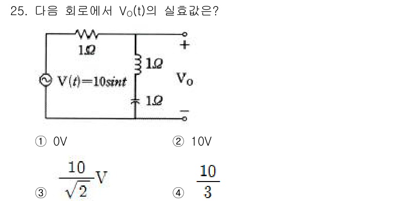 전자기사 2016년 25번 - 주어진 회로에서 \( V_0(t) \)는 사인파 입력에 의해 결정됩니다.... 에 관한 핵심 기출문제