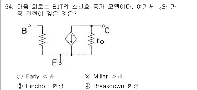 전자기사 2016년 54번 - . Breakdown 현상

BJT에서 r_o는 출력 저항을 나타내며, ... 에 관한 핵심 기출문제